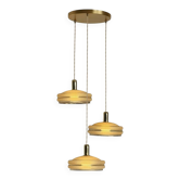 Triple cascade pendant light with vintage frosted glass globes and gold finish