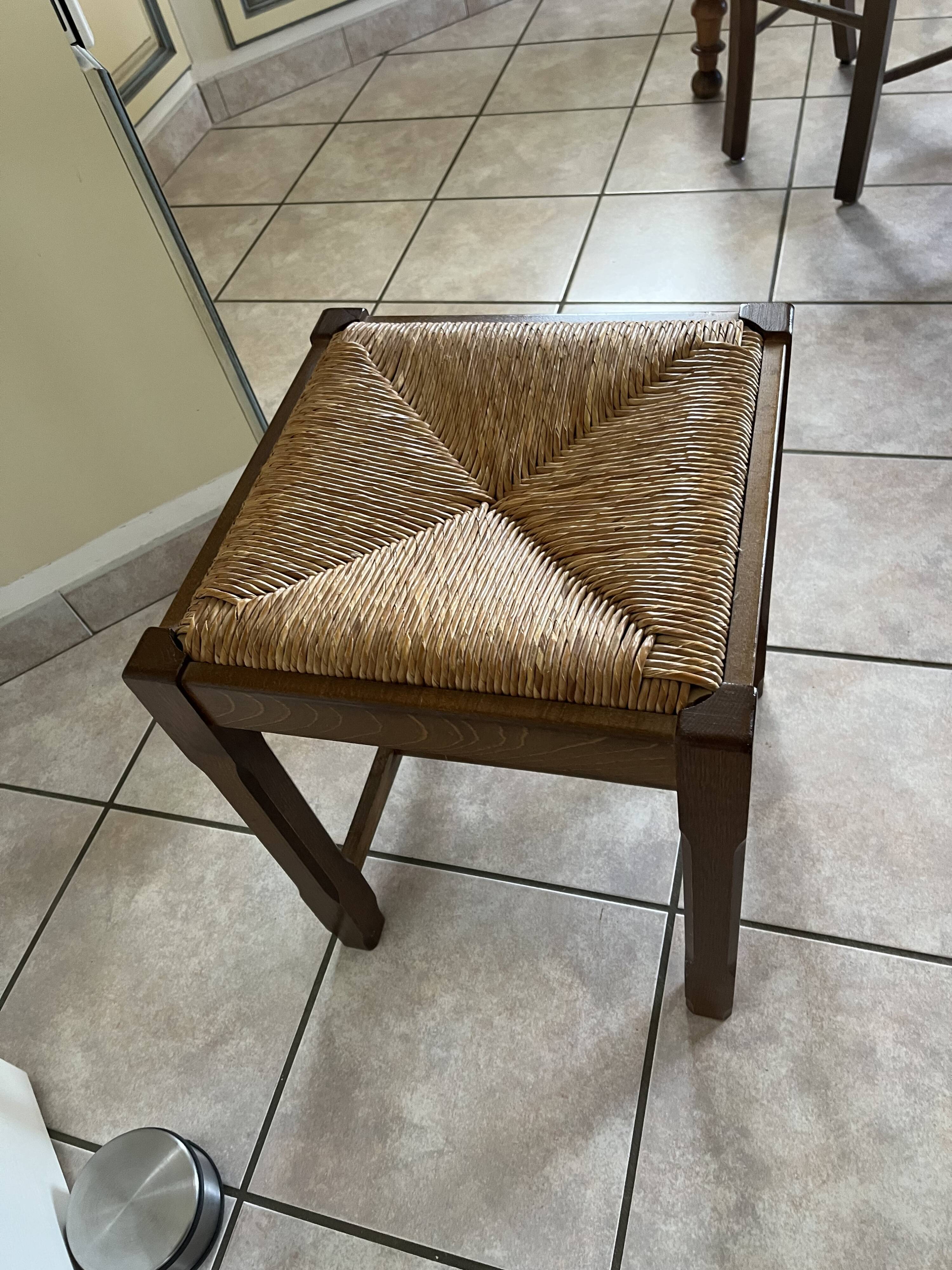 Wood and straw stool