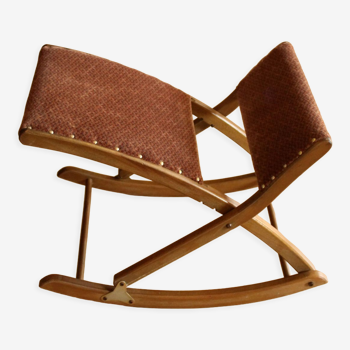Repose-pied à bascule, en bois, tissu et métal