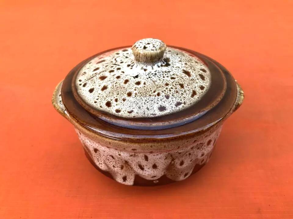 1960s Round Ceramic Terrine with "fat lava" effect