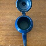 Ancienne Théière Métal Tôle Émaillée Bleu Vintage