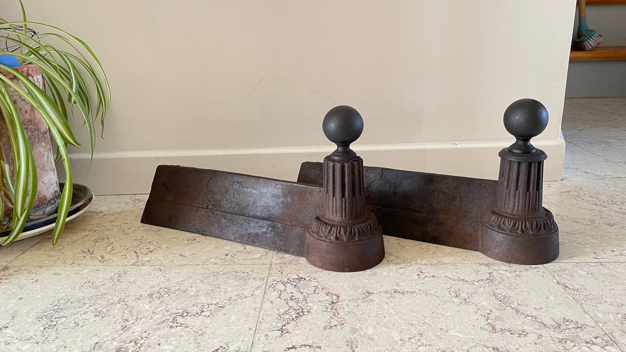 Pair of old vintage steel andirons