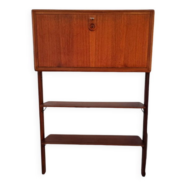 Petite unité murale en noyer et laiton avec fonction bureau par William Watting
