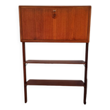 Small walnut and brass wall unit with desk function by William Watting