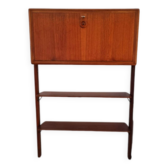 Small walnut and brass wall unit with desk function by William Watting