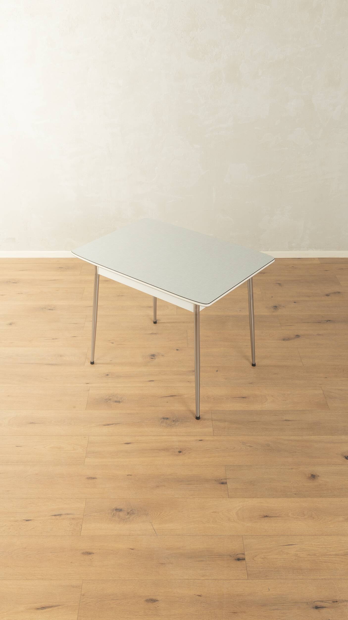 Vintage kitchen table with light grey Resopal and chrome, 1950s