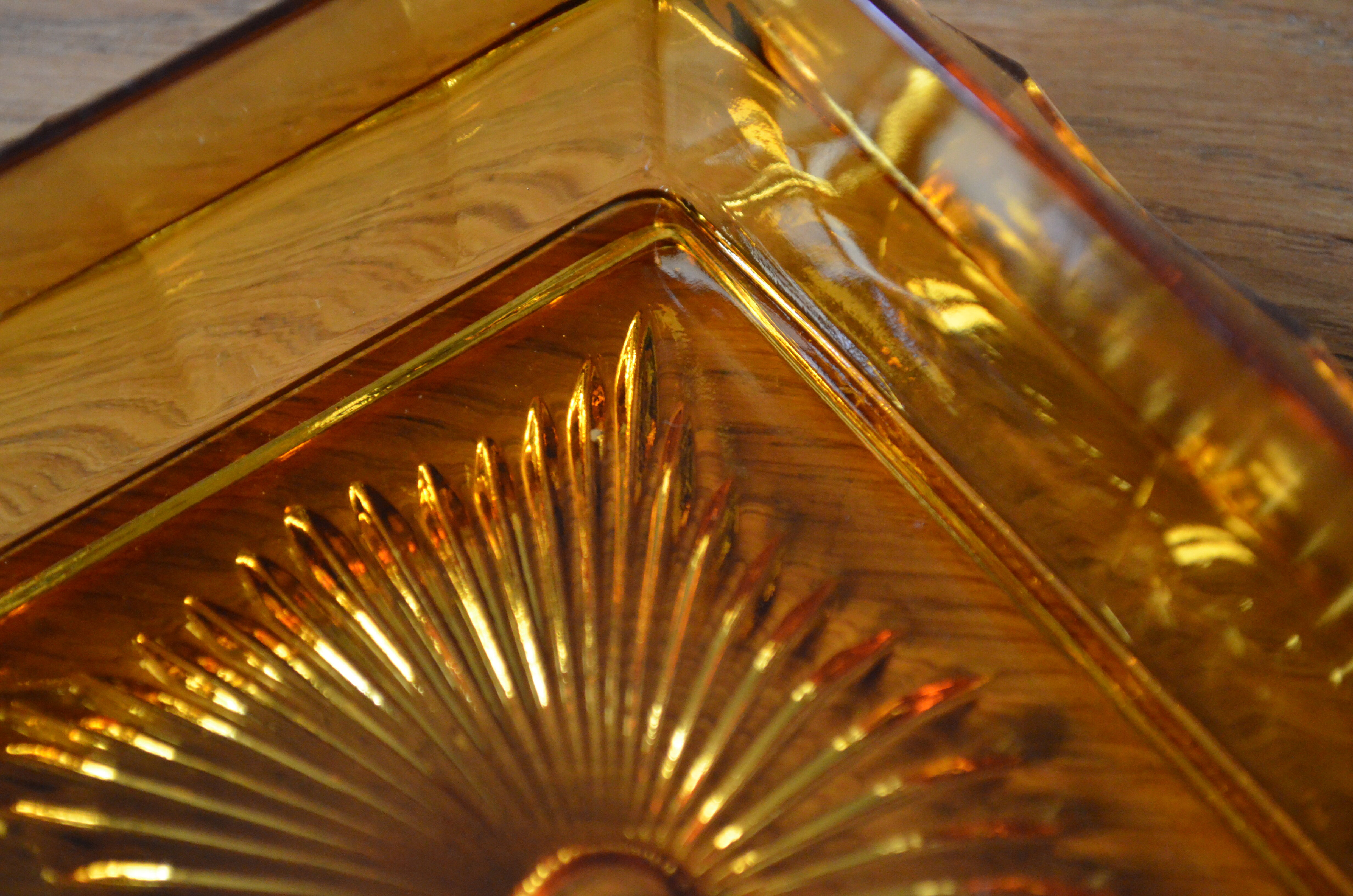 Amber glass butter dish