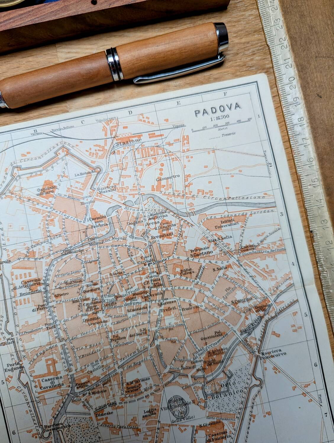 Printed in 1909, map of Padua (Padova), Veneto, Italy.