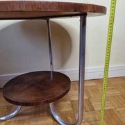Modernist side table "Bauhaus" in veneer wood and curved tubular steel, 30s
