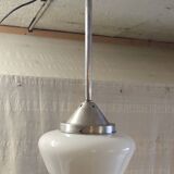 Metal Bauhaus suspension with opaline globe - mid 20th century.