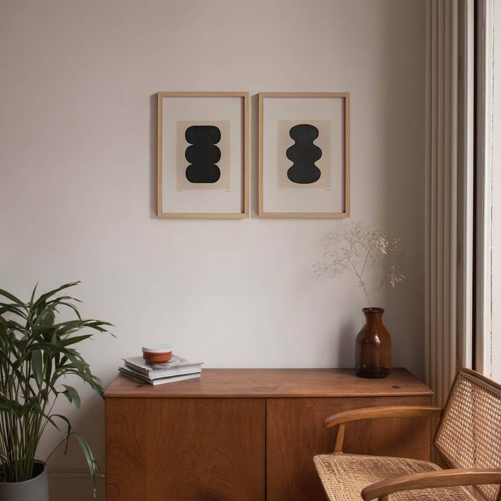 Duo of black paintings on paper - abstract painting by Eawy