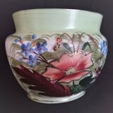 Hand-painted opaline vase, abstract floral patterns