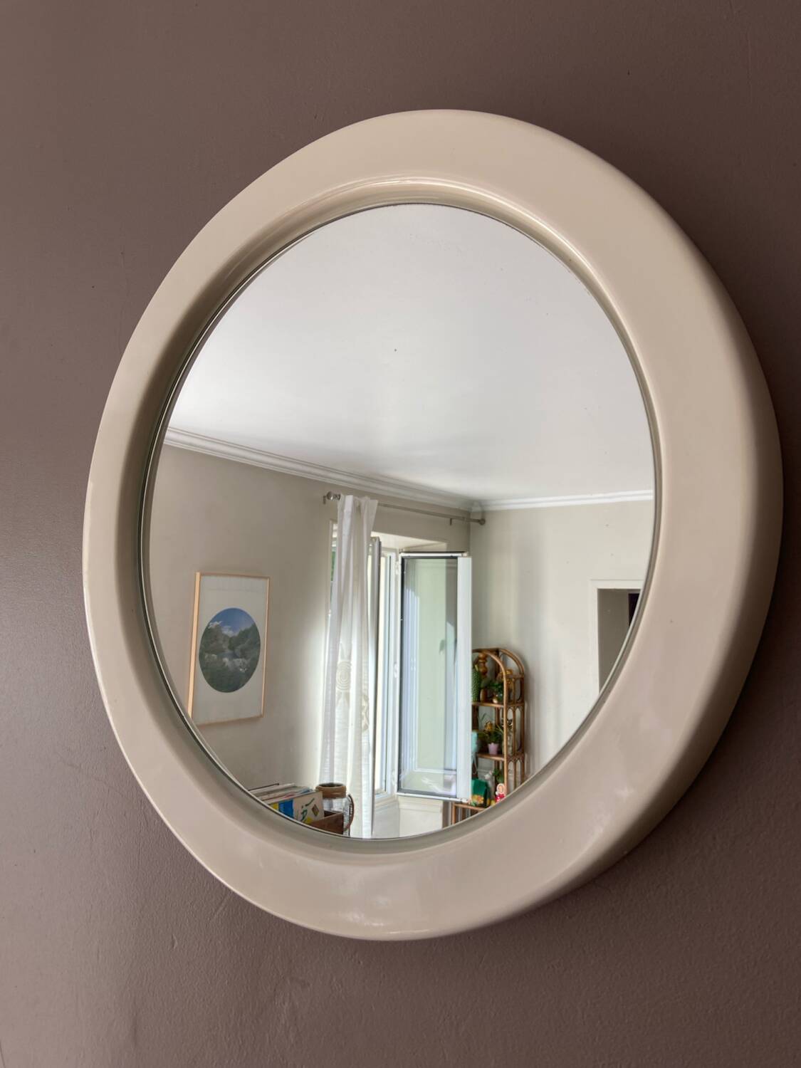 Miroir rond blanc en plastique vintage