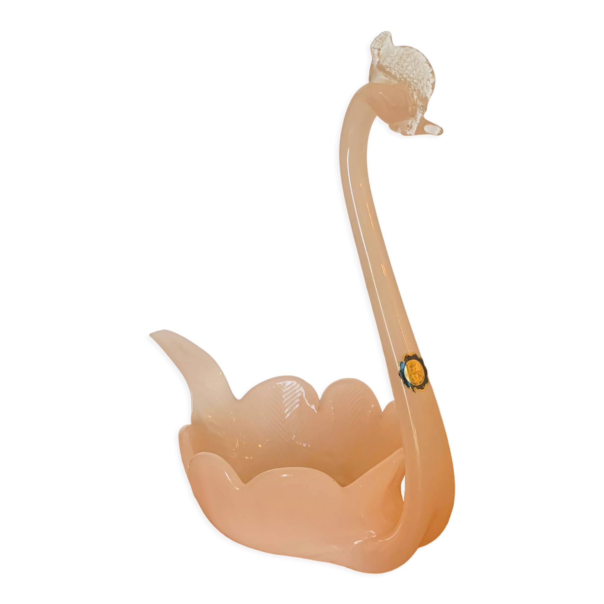 Pink glass paste swan emptier