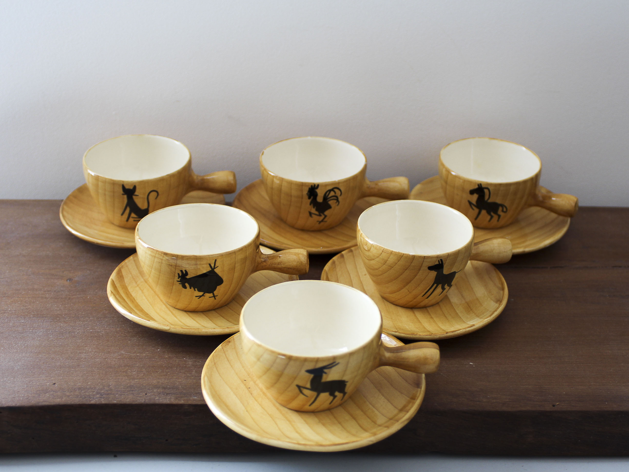 Ceramic coffee set imitation wood Grandjean-Jourdan Vallauris