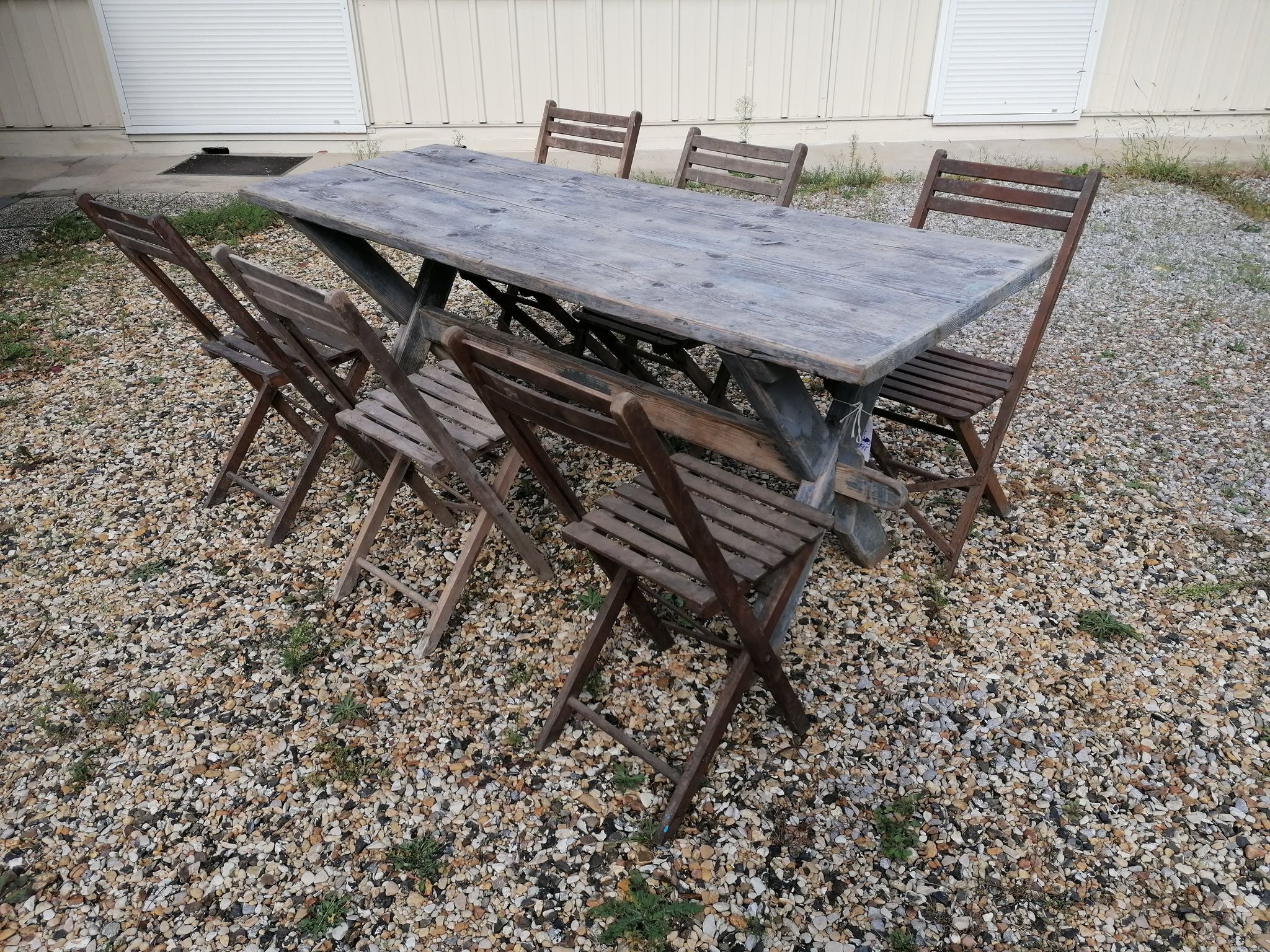 Table ferme  vintage en bois 2m, pieds en x