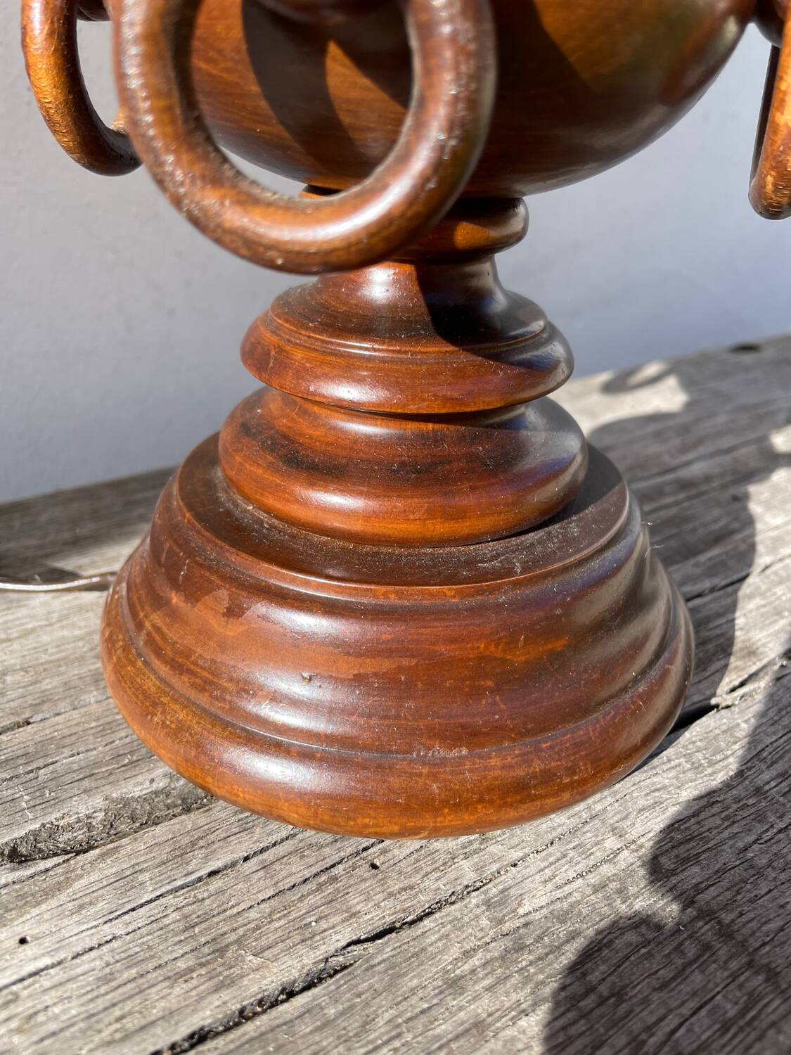 Turned wood lamp with rings