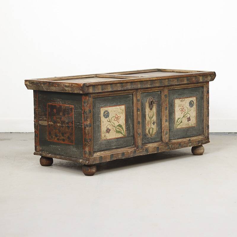 Folk art painted bridal chest