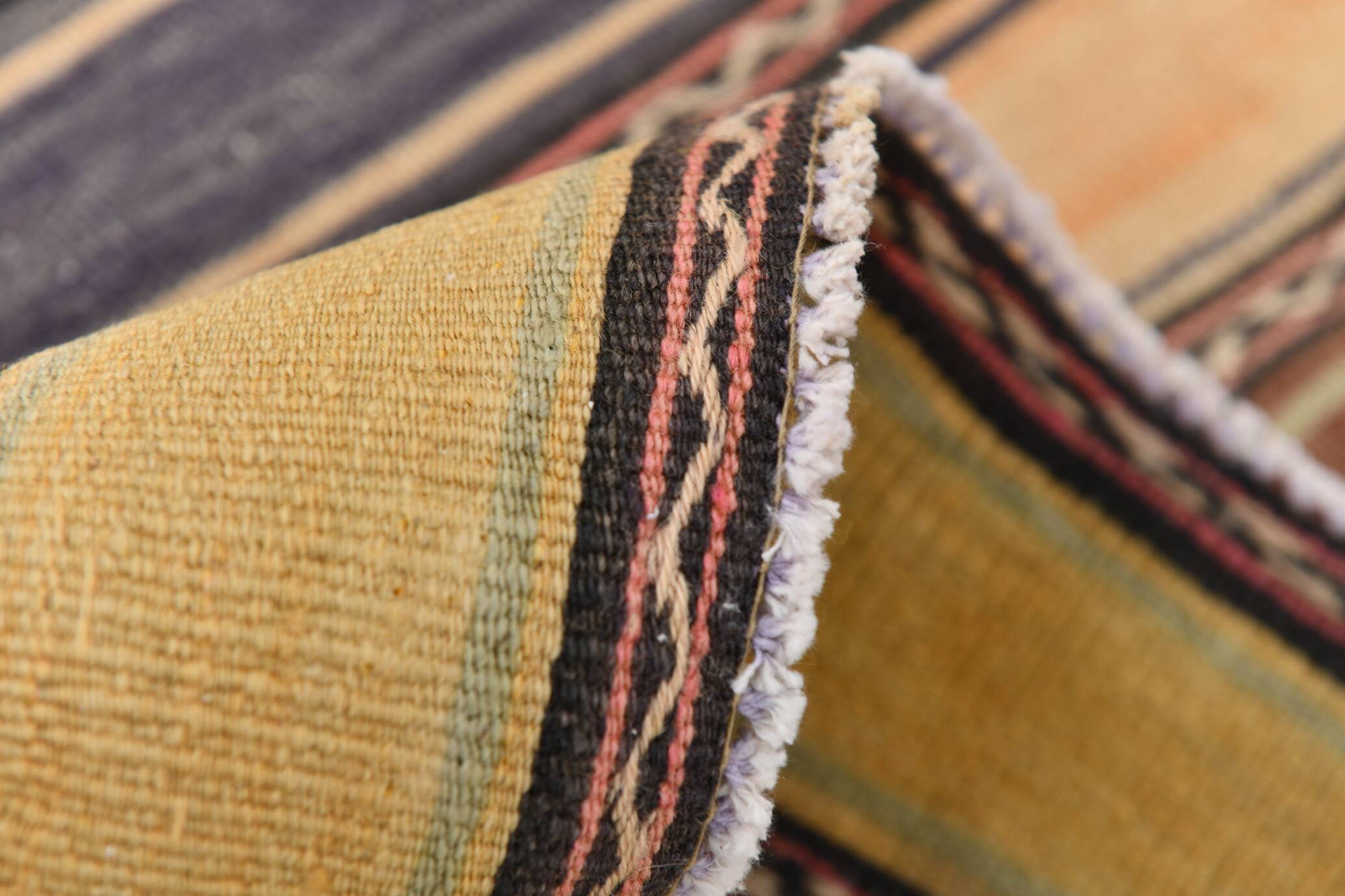 Yellow & Brown Striped Kilim Rug, Turkis Kilim Rug, 152x271Cm