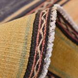 Yellow & Brown Striped Kilim Rug, Turkis Kilim Rug, 152x271Cm