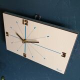 Vintage formica clock silent rectangular wall clock "Blue wood flash"