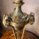 bronze lamp with a goat's head from the 19th century and a stained glass lampshade soldered with lead