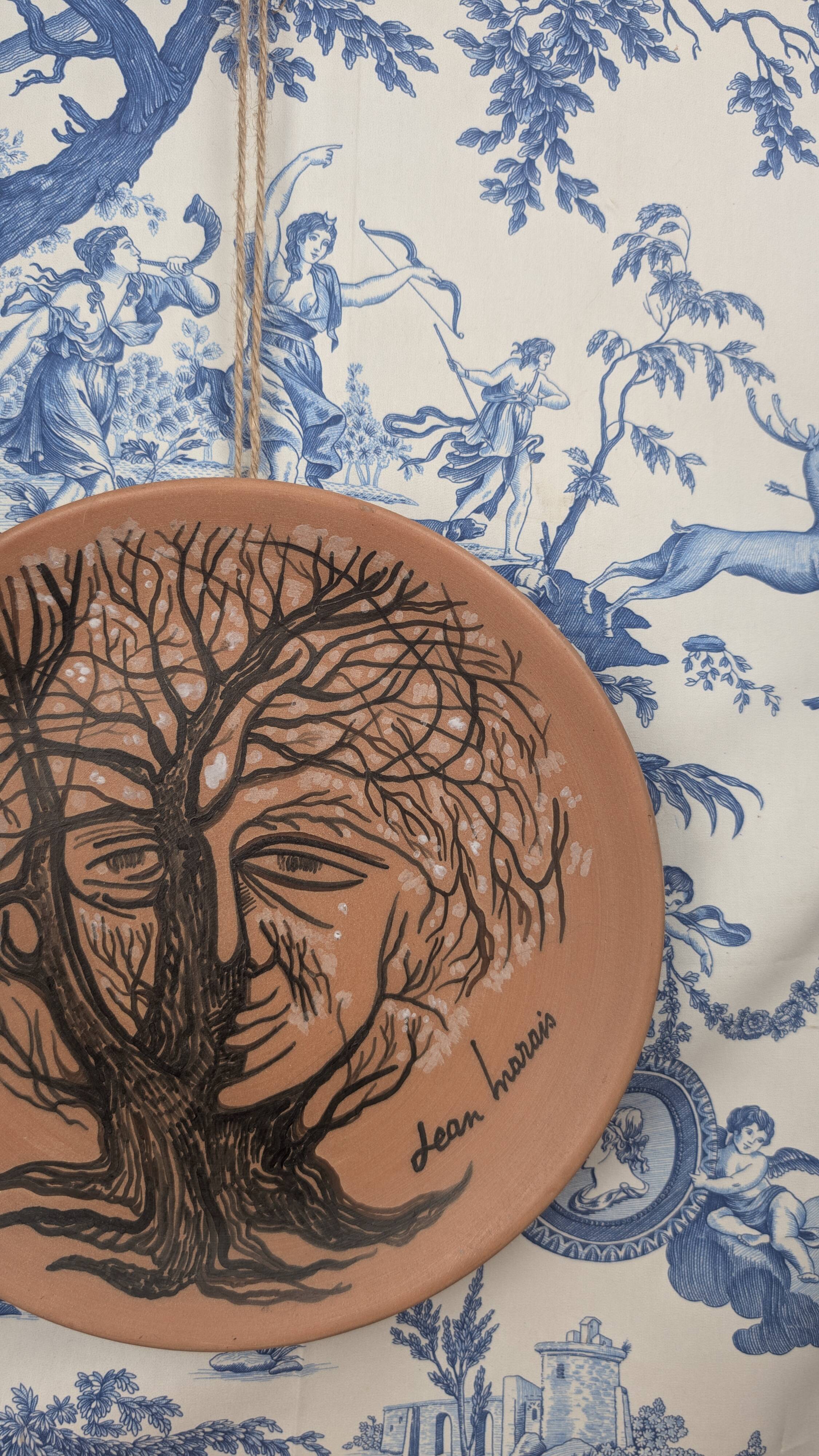 Jean Marais vintage terracotta plate from the 1970s surrealist
