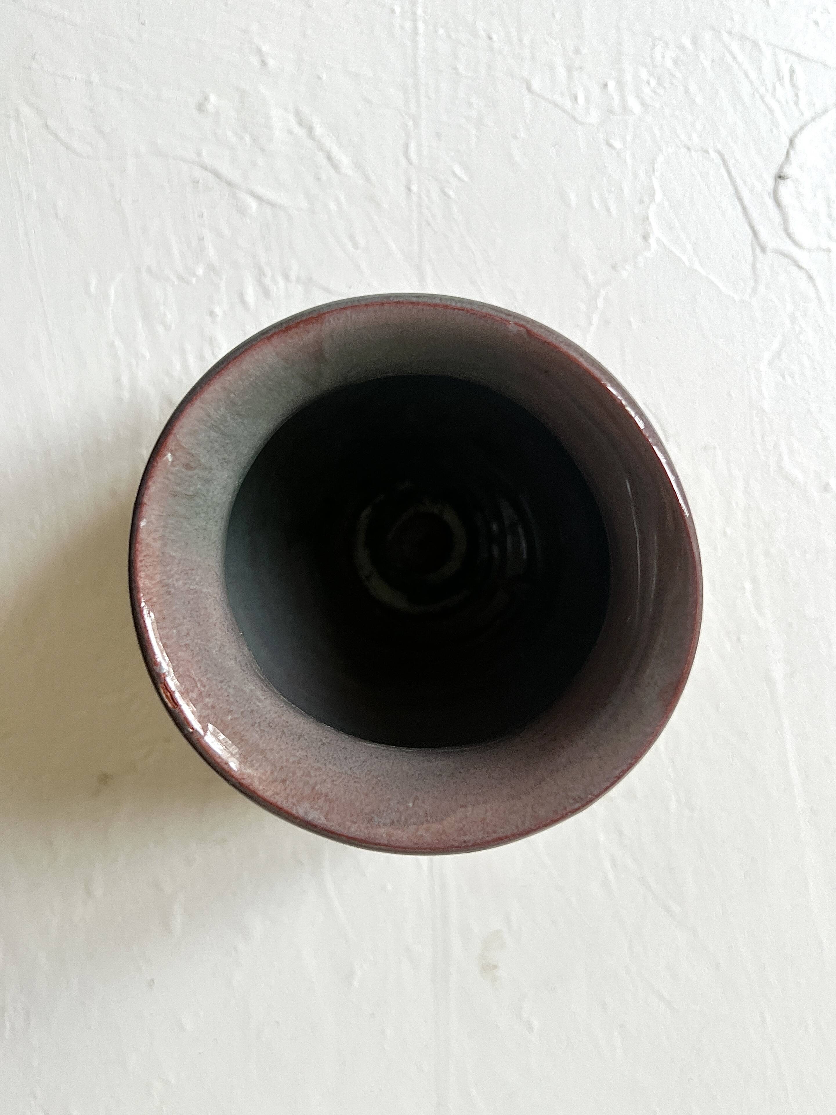 Handmade ceramic vase in powder pink glaze, signed underneath the base 1988.