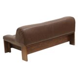 Brutalist 2-seater leather sofa – brown leather with wenge wood frame