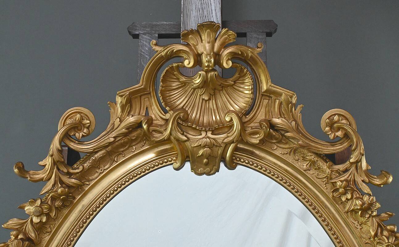 Large Gilded Wood Mirror, Louis XV Style – Part 2 of the 19th Century