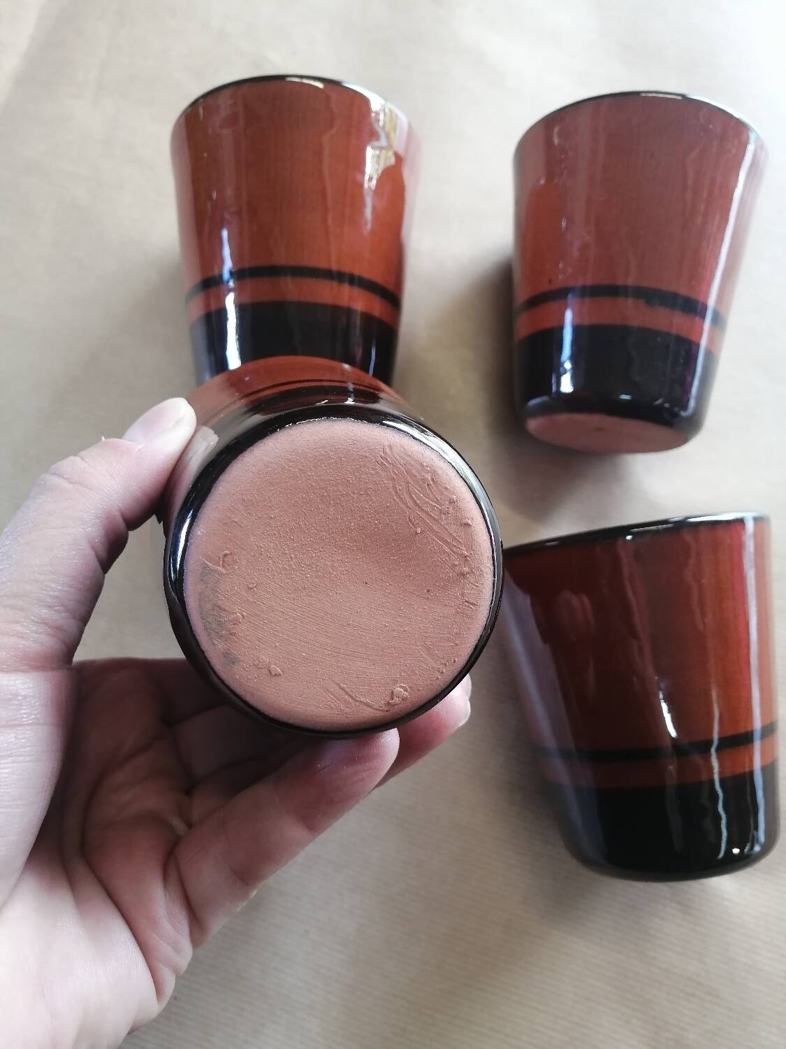 4 vintage glazed stoneware cup timpani