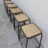 Series of 6 old workshop iron stools 1980