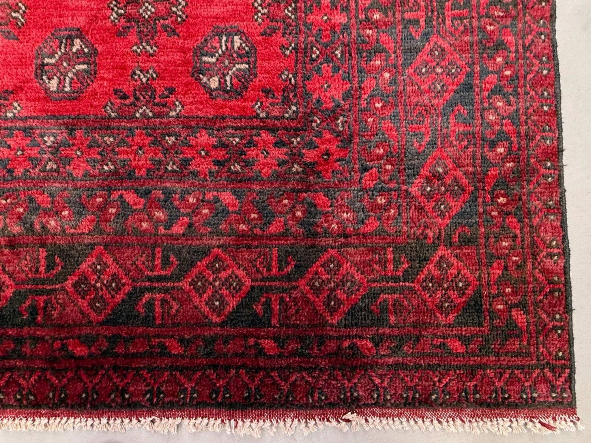 Vintage Afghan Turkoman village rug 195x280 cm, red, black tribal large