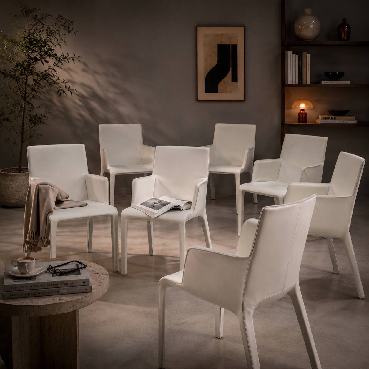 Gio dining chairs in ecru leather by Walter Knoll, Germany, 2000s, set of 8