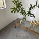 Table scandinave teck blond et verre 60