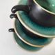 Set of three ceramic cups and saucers – crackled turquoise glaze
