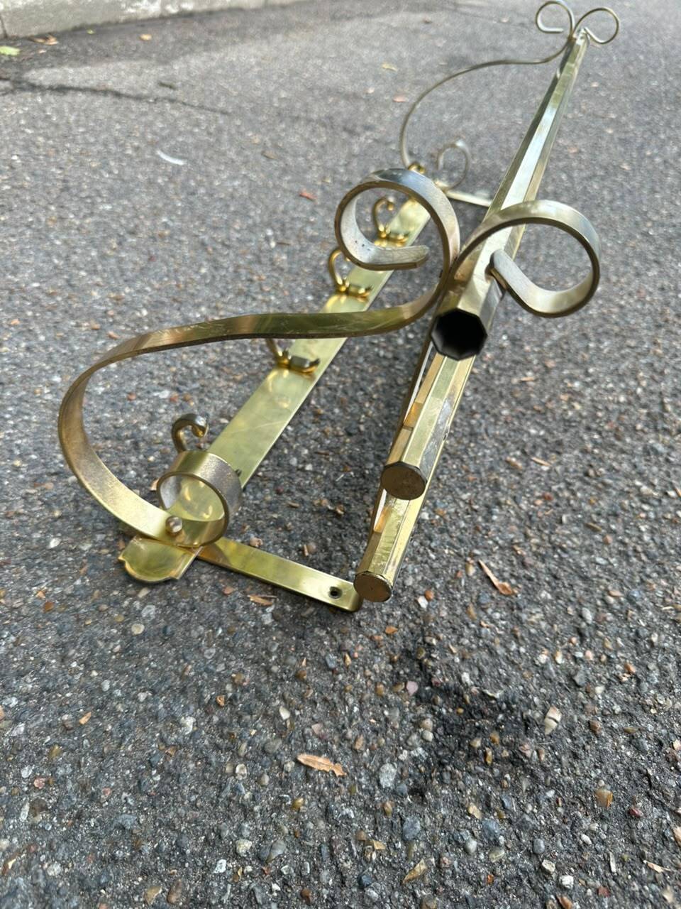 Hollywood Regency wall coat rack, gold brass, hat shelf, 1960s.