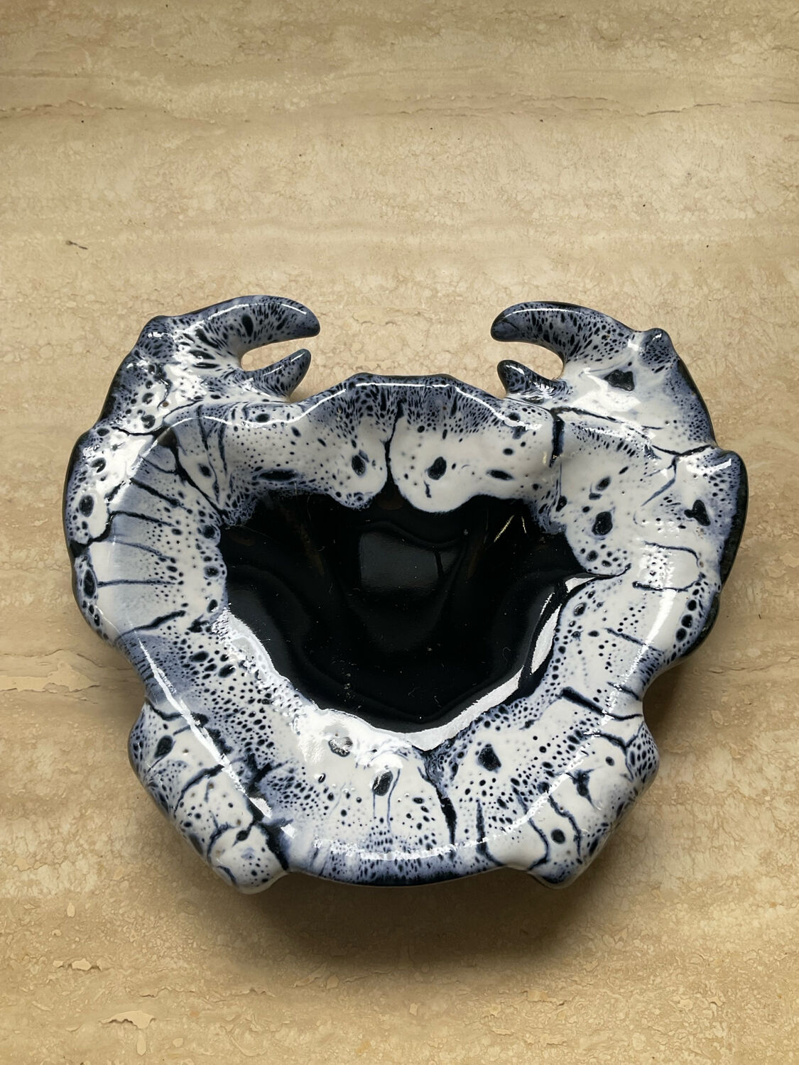 Vintage crab-shaped glazed ceramic catchall.