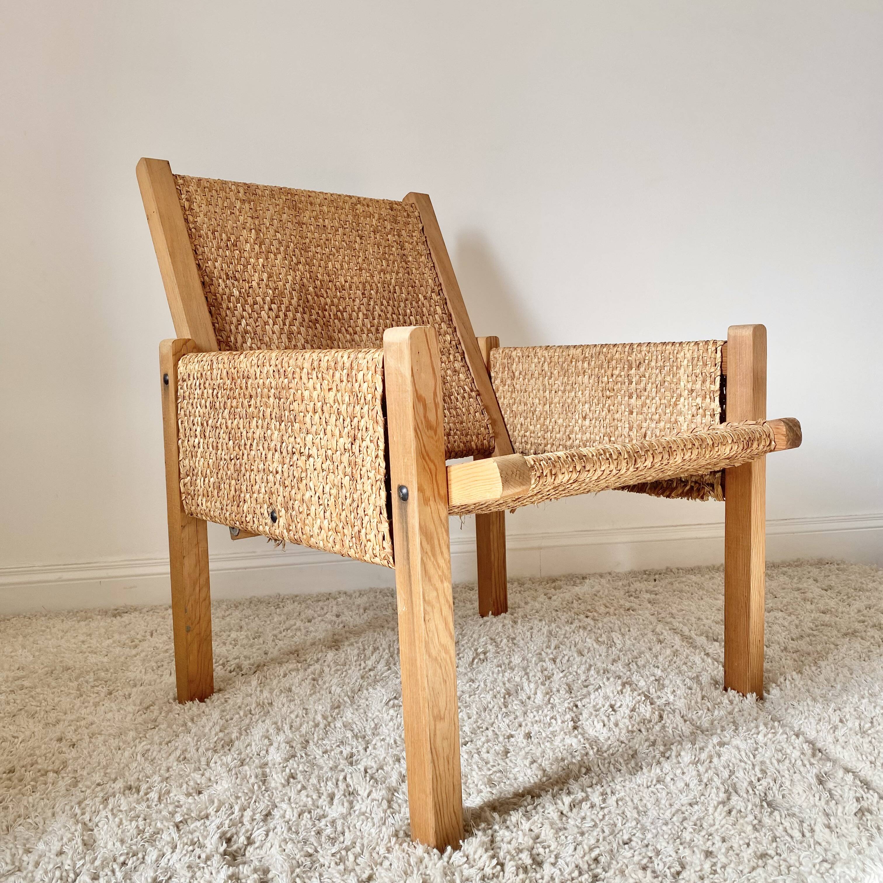 Vintage modernist straw armchair