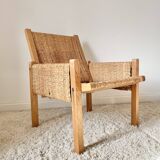 Vintage modernist straw armchair