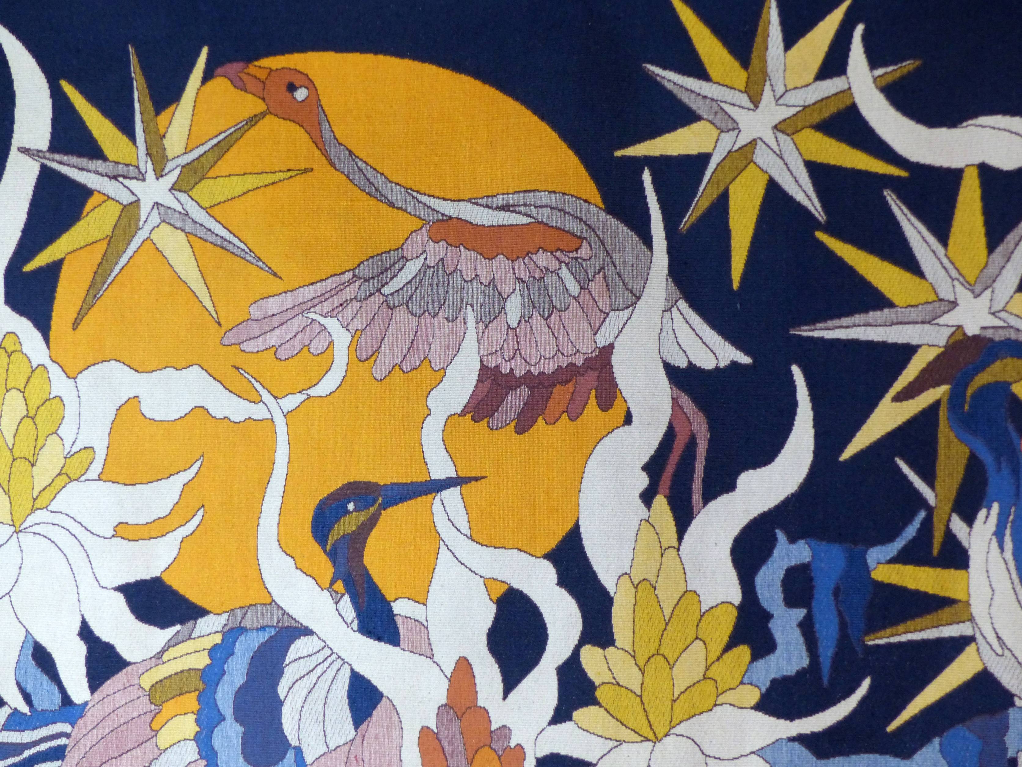 Birds tapestry at dusk by Jane Larroque