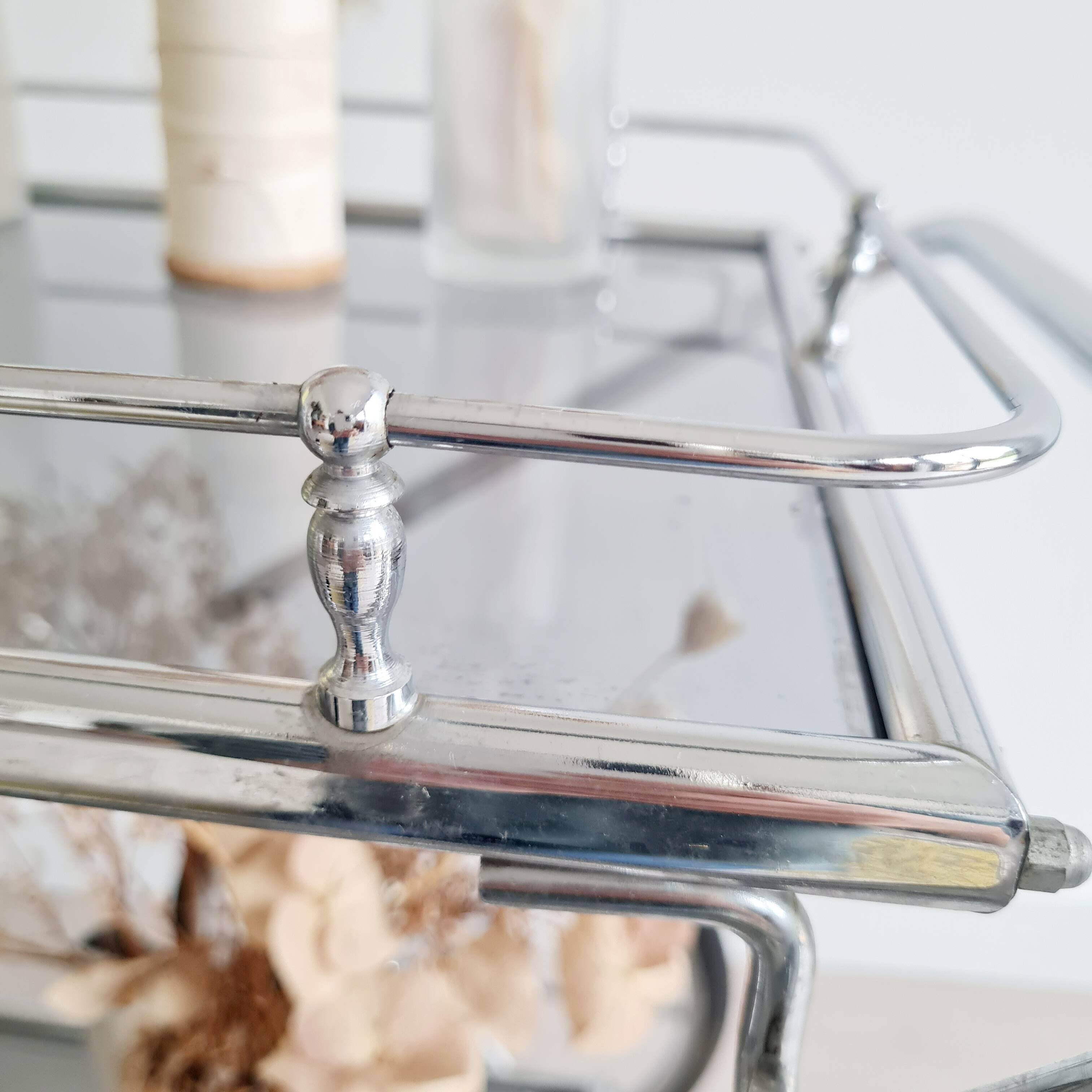 Rolling trolley - chrome and glass shelves