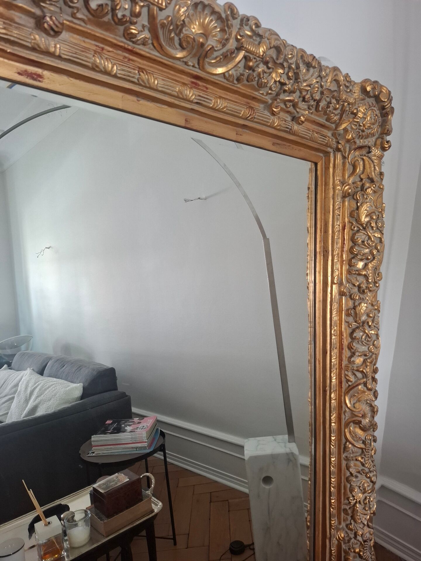 Grand miroir ancien monumental 185x145 bois doré glace biseautée style
