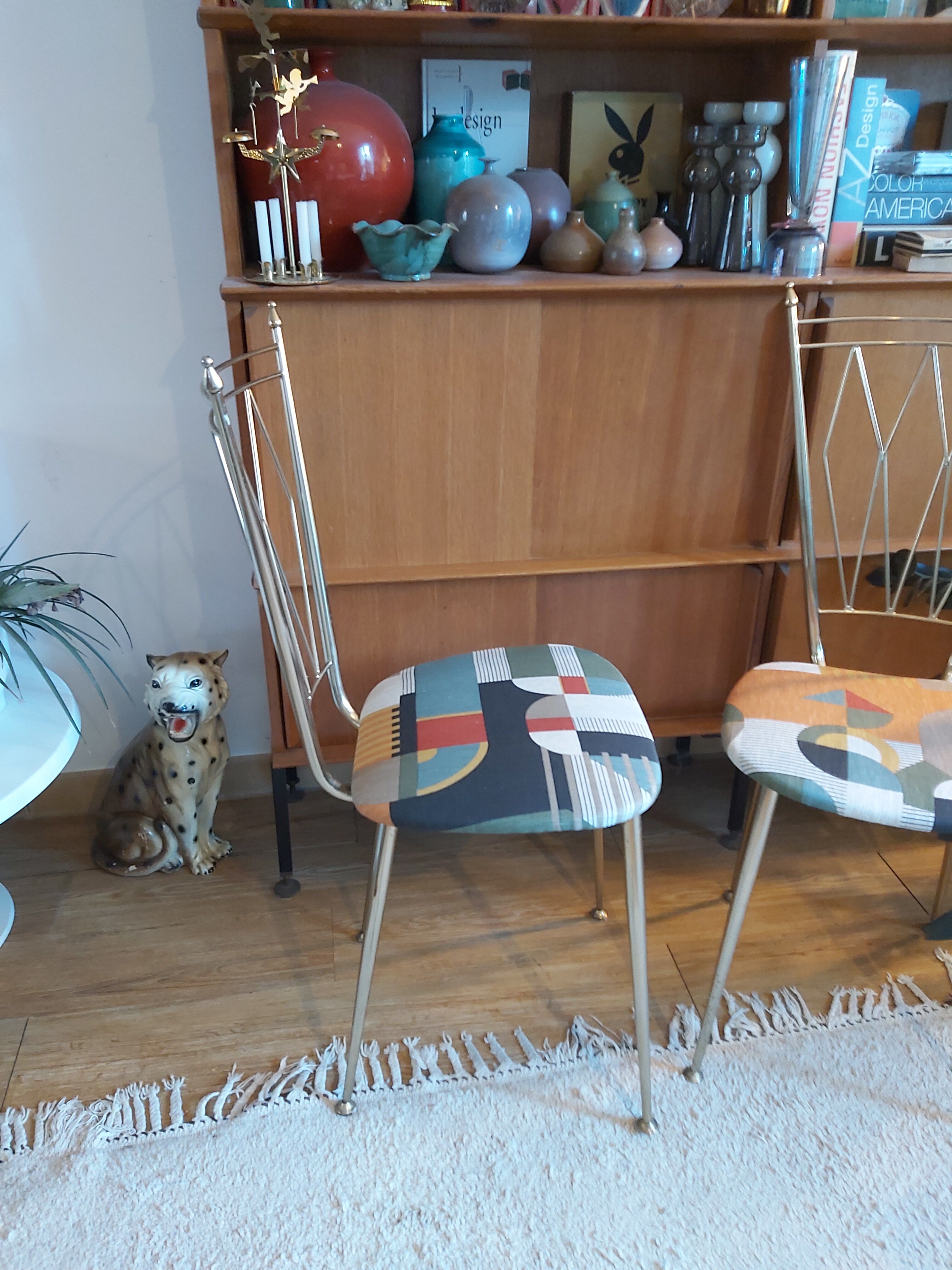 Pair of chairs in gold metal 50s
