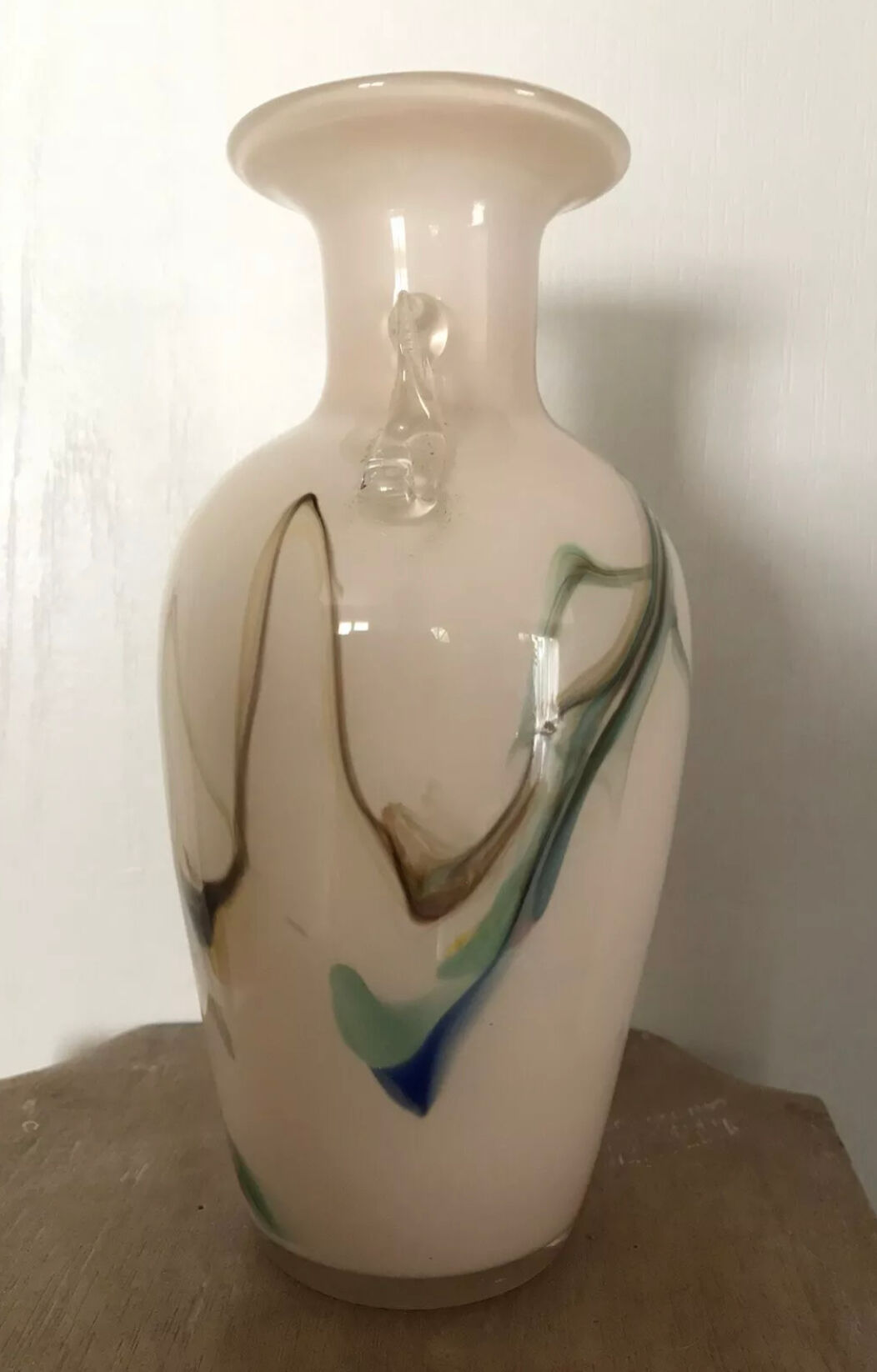 Sulfur glass vase with artistic polychrome inclusion 20.5 cm