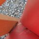 Fauteuil vintage des années 50 pieds compas moleskine rouge