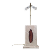Lampe de table en marbre crème brutaliste belge exclusive avec incrustation d'agate, 1970