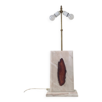 Exclusive Belgian Brutalist Cream Marble Table Lamp with Agate Inlay, 1970