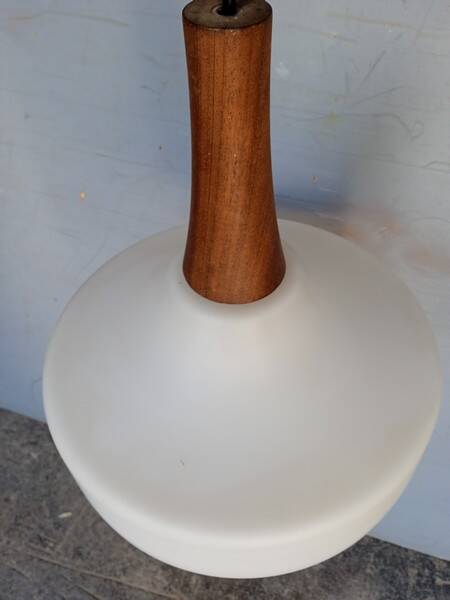 Louis Kalff pendant lamp ep 1960 Scandinavian glass and teak