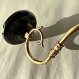 Large pair of brass swan neck wall lights with cracked glass globes LAMP-7359